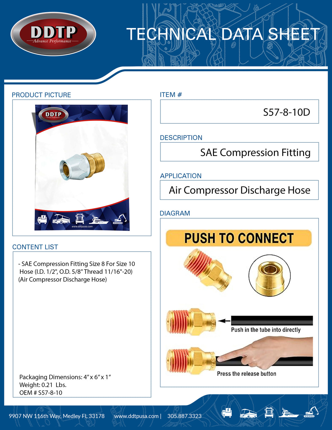 Accesorio de compresión SAE (tamaño 8 para manguera de tamaño 10)