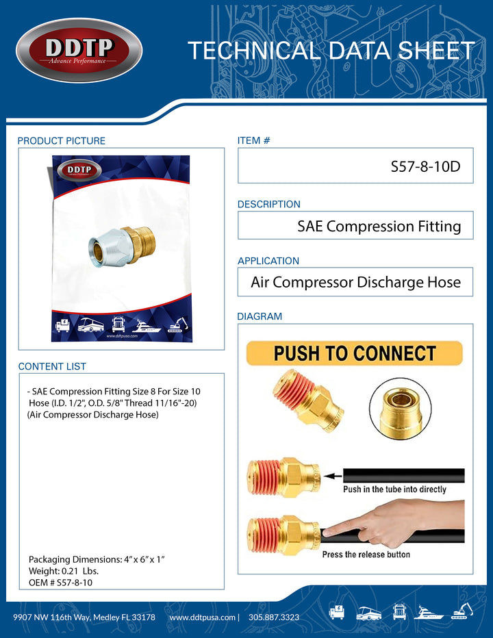 Accesorio de compresión SAE (tamaño 8 para manguera de tamaño 10)