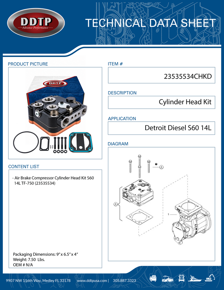 Air Brake Compressor Cylinder Head Kit Detroit Diesel S60 14L TF-750