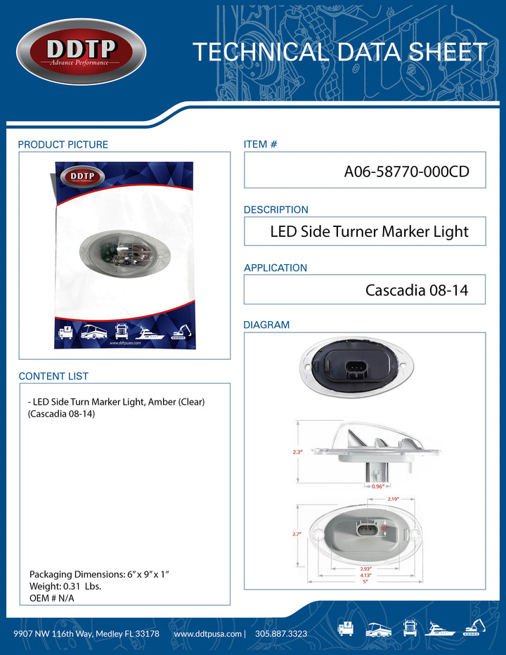 Clear LED Side Turn Marker Light (Cascadia 08-14)