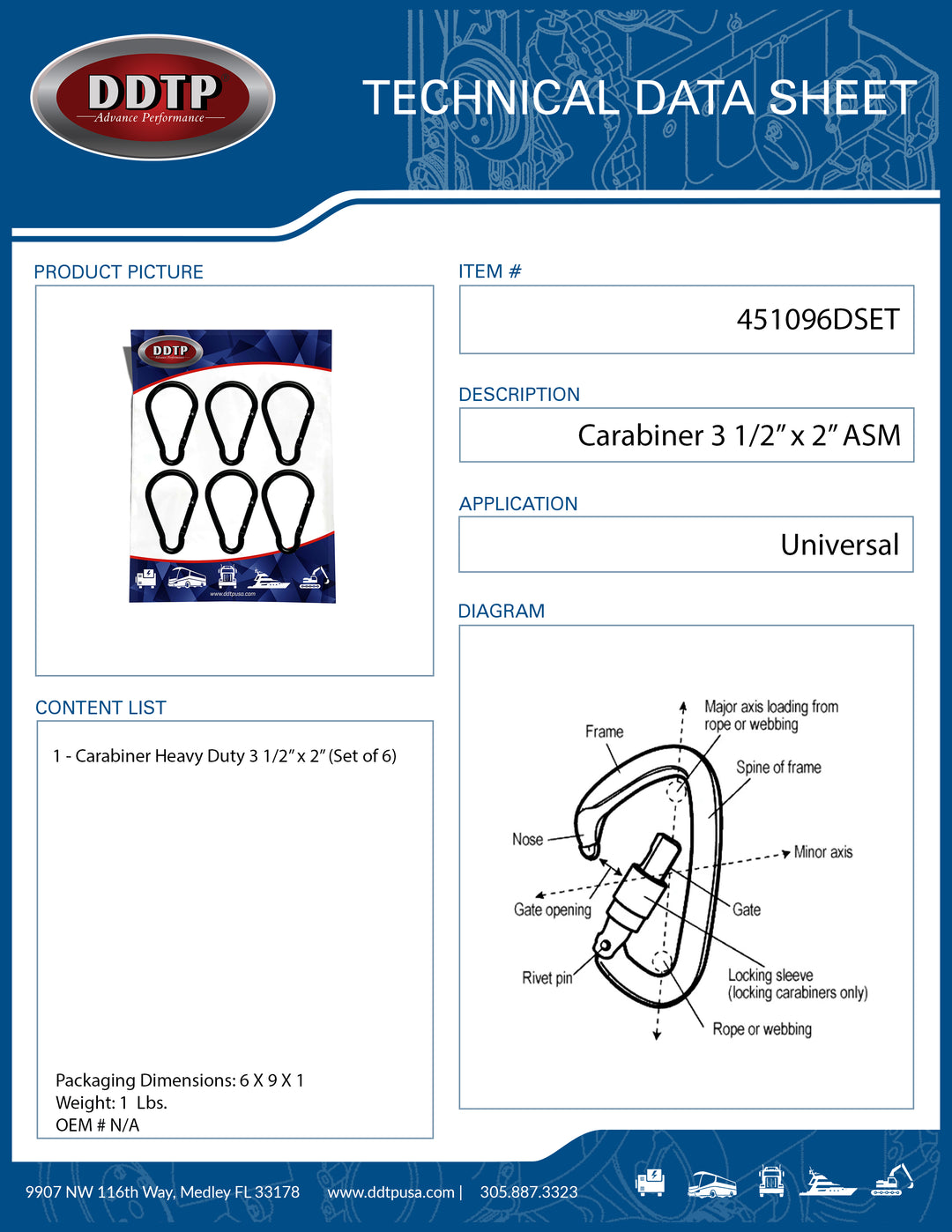 Carabiner Heavy Duty 3 1/2" x 2" Set of 6 ( 451096DSET )