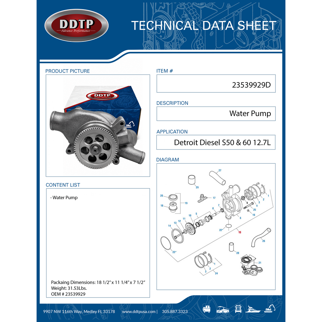 Water Pump Detroit Diesel S50 & S60 12.7L