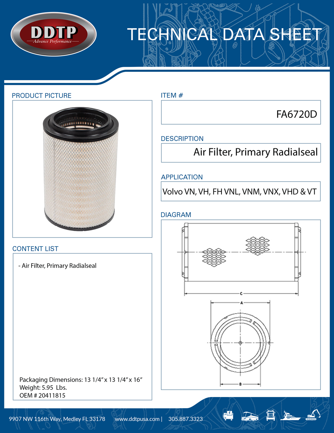 Air Filter, Primary Radialseal Volvo