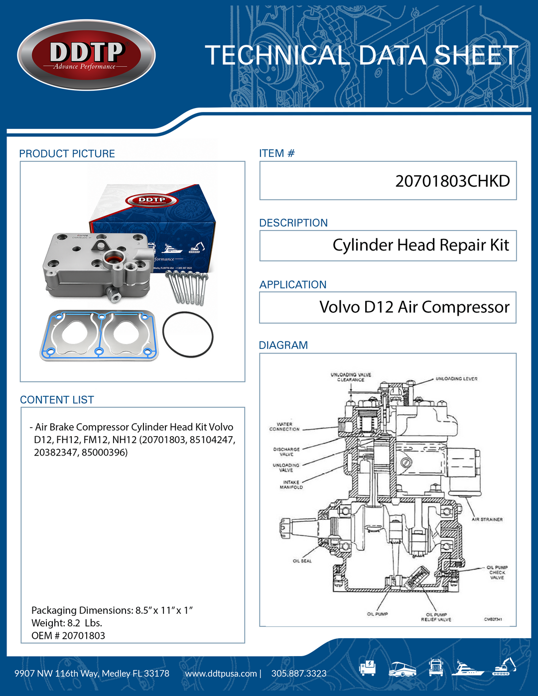 Air Brake Compressor Cylinder Head Kit Volvo D12, FH12, FM12 & NH12
