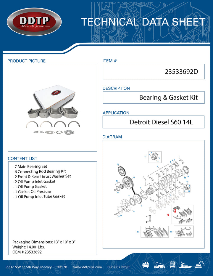 Bearing & Gasket Kit S60 14L ( 23533692 )