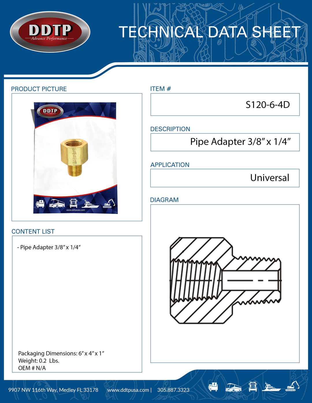 Brass Pipe Adapter 3/8" x 1/4"