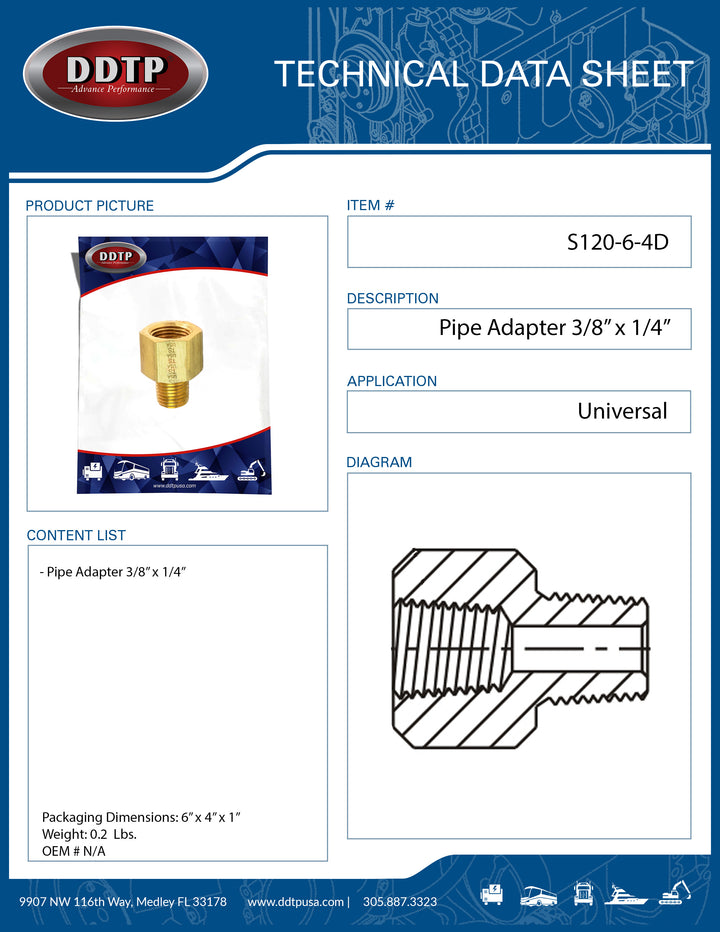 Brass Pipe Adapter 3/8" x 1/4"