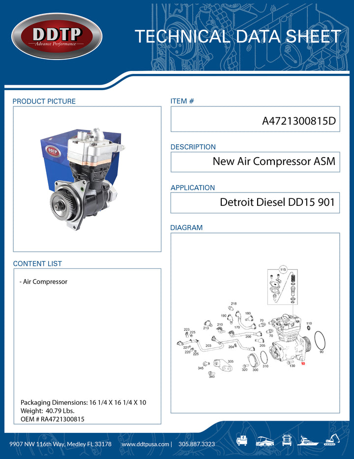 New DD15 901 Air Compressor (RA4721300815, K095124)