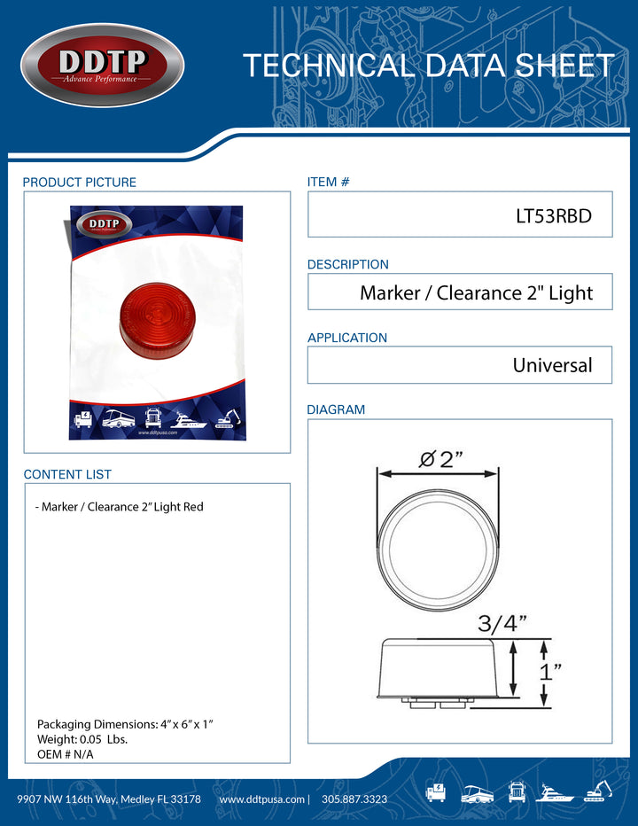 Luz de gálibo/marcador rojo de 2"