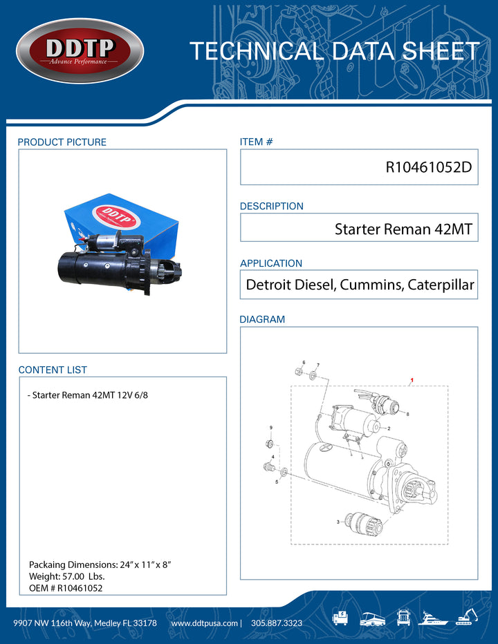 Reman Starter MTR 42MT 12V (R10461052)