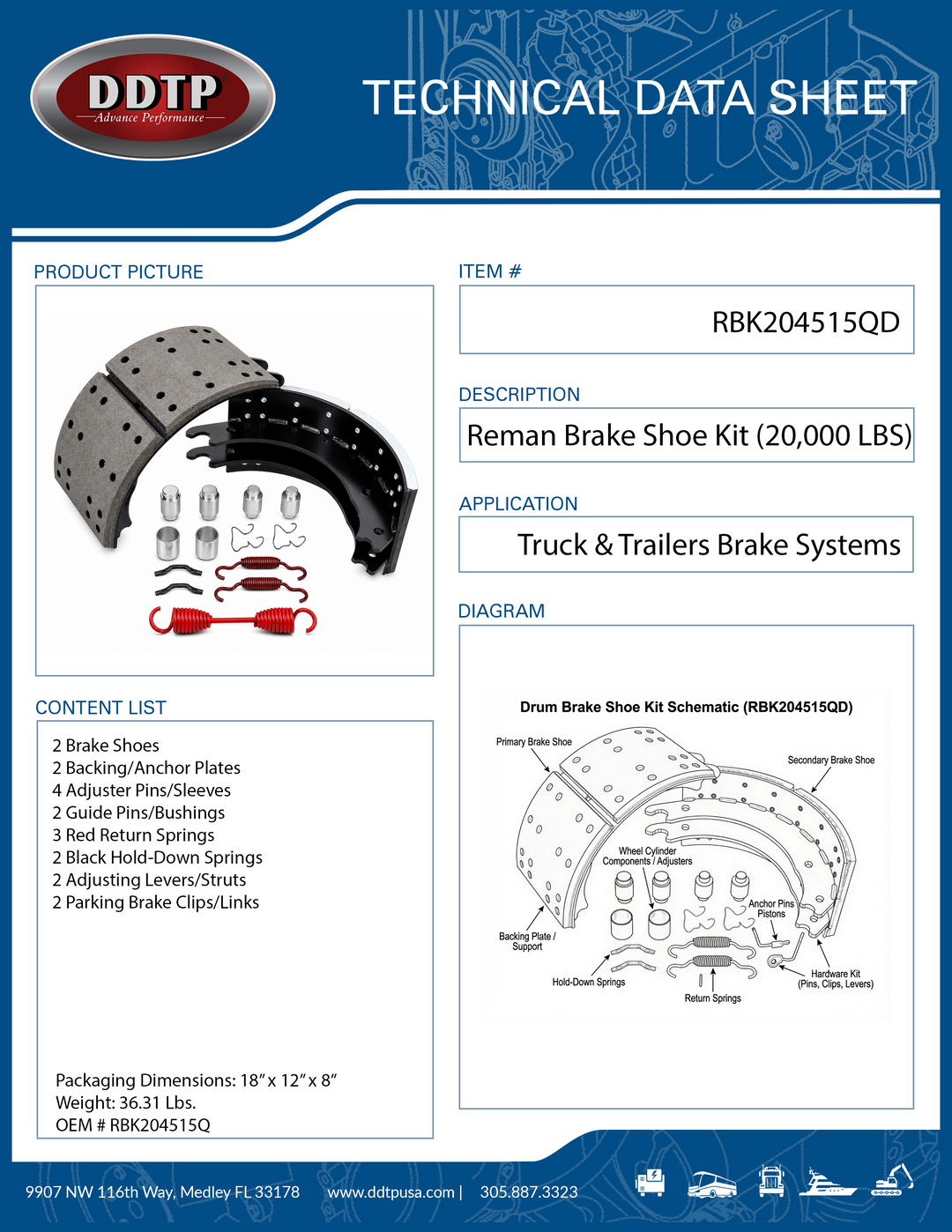 Brake Shoe Assembly Kit 20,000Lbs with Hardware Kit (RBK204515Q)