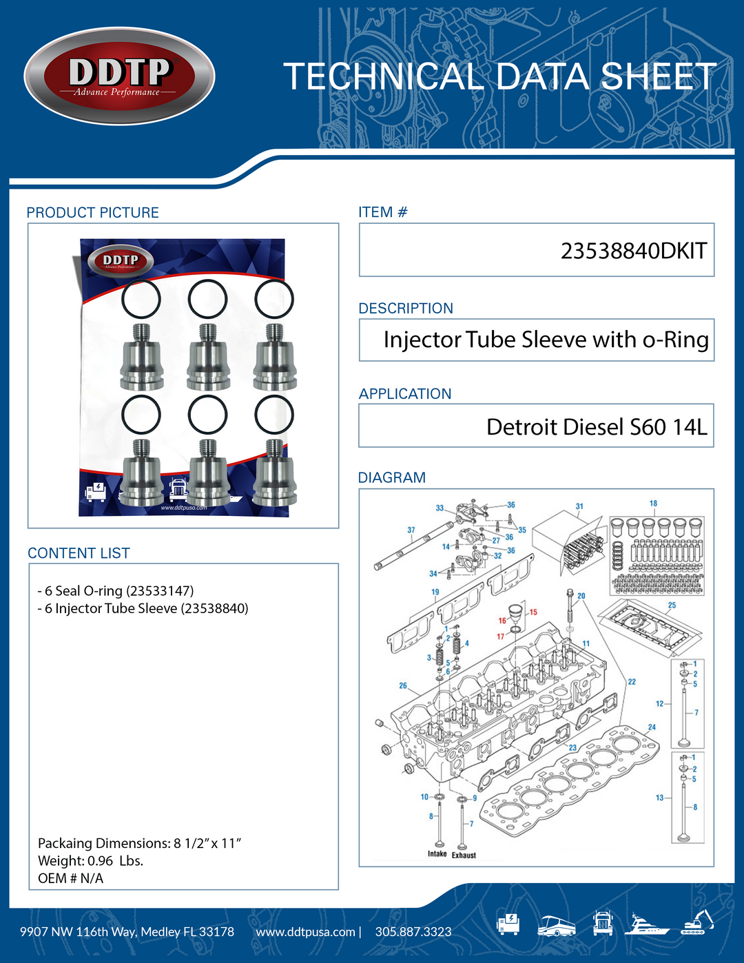 Injector Tube Sleeve (Steel) With O-Ring S60 14L (23538840)