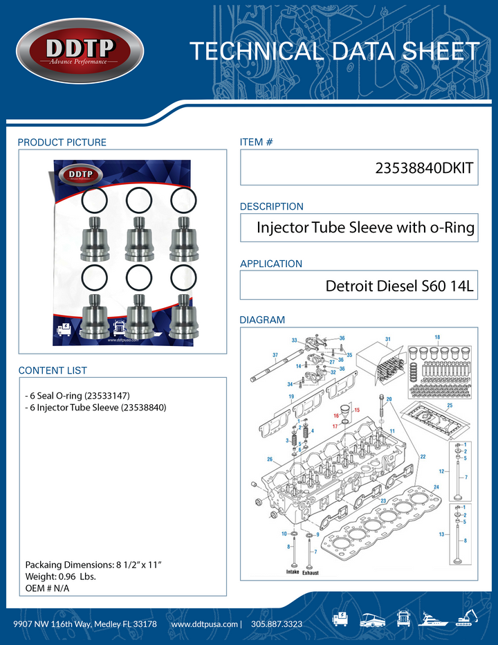 Injector Tube Sleeve (Steel) With O-Ring S60 14L (23538840)