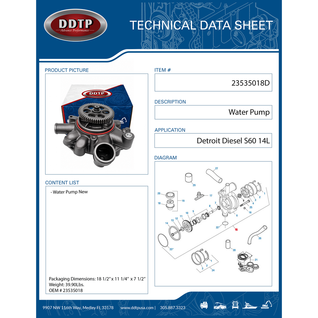 Water Pump Detroit Diesel S60 14L