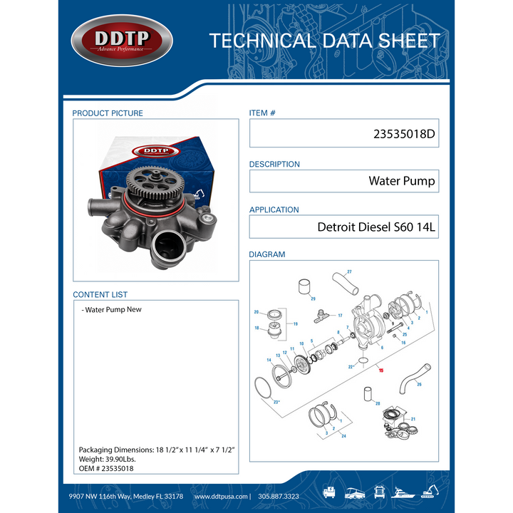 Water Pump Detroit Diesel S60 14L