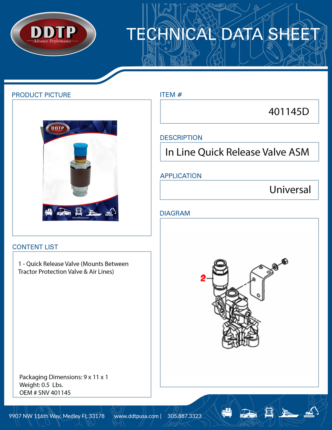 In Line Quick Release Valve Mounts Between Tractor Protection Valve & Air Lines ( SNV 401145 )