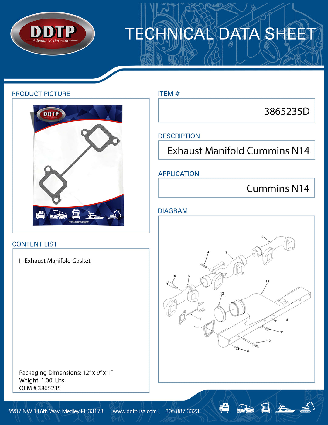 Exhaust Manifold Gasket Cummins N14 (3865235)