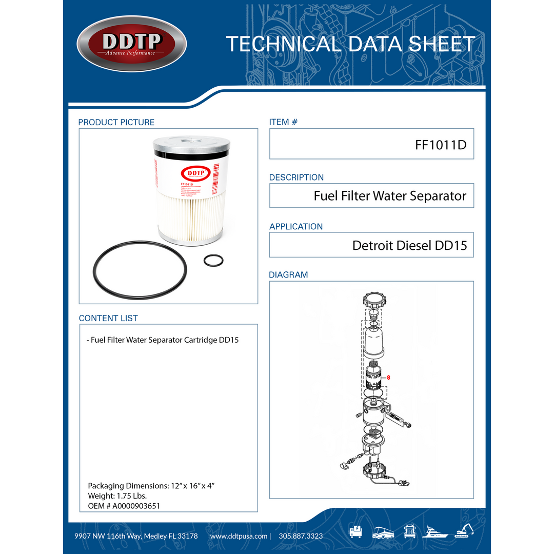Cartucho separador de agua del filtro de combustible DD15 (A0000903651, P551011, FS19915)