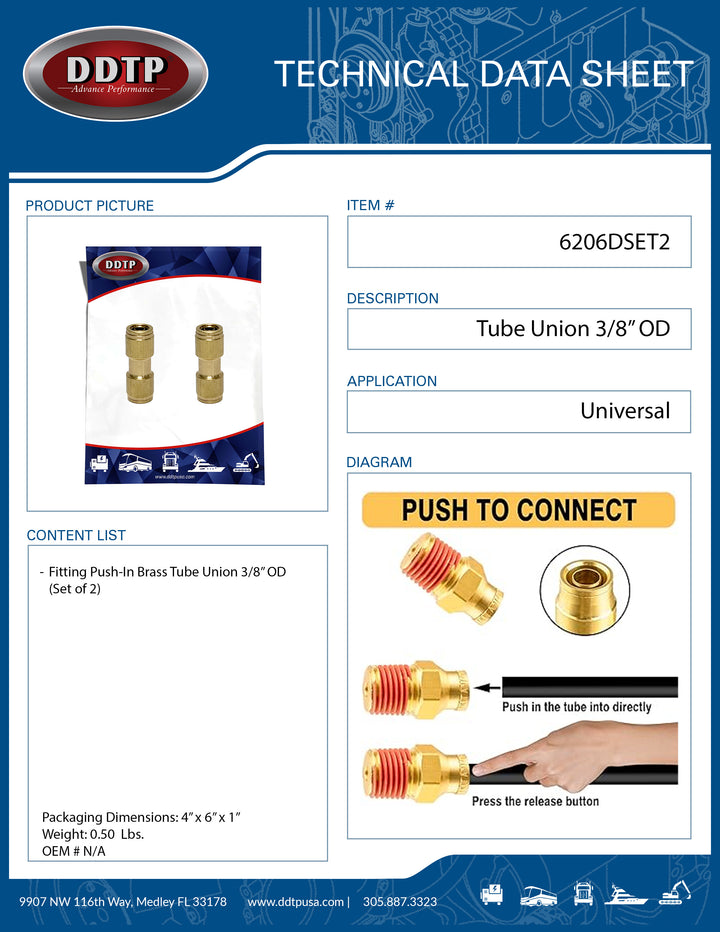 Tube Union 3/8" OD (Set of 2)