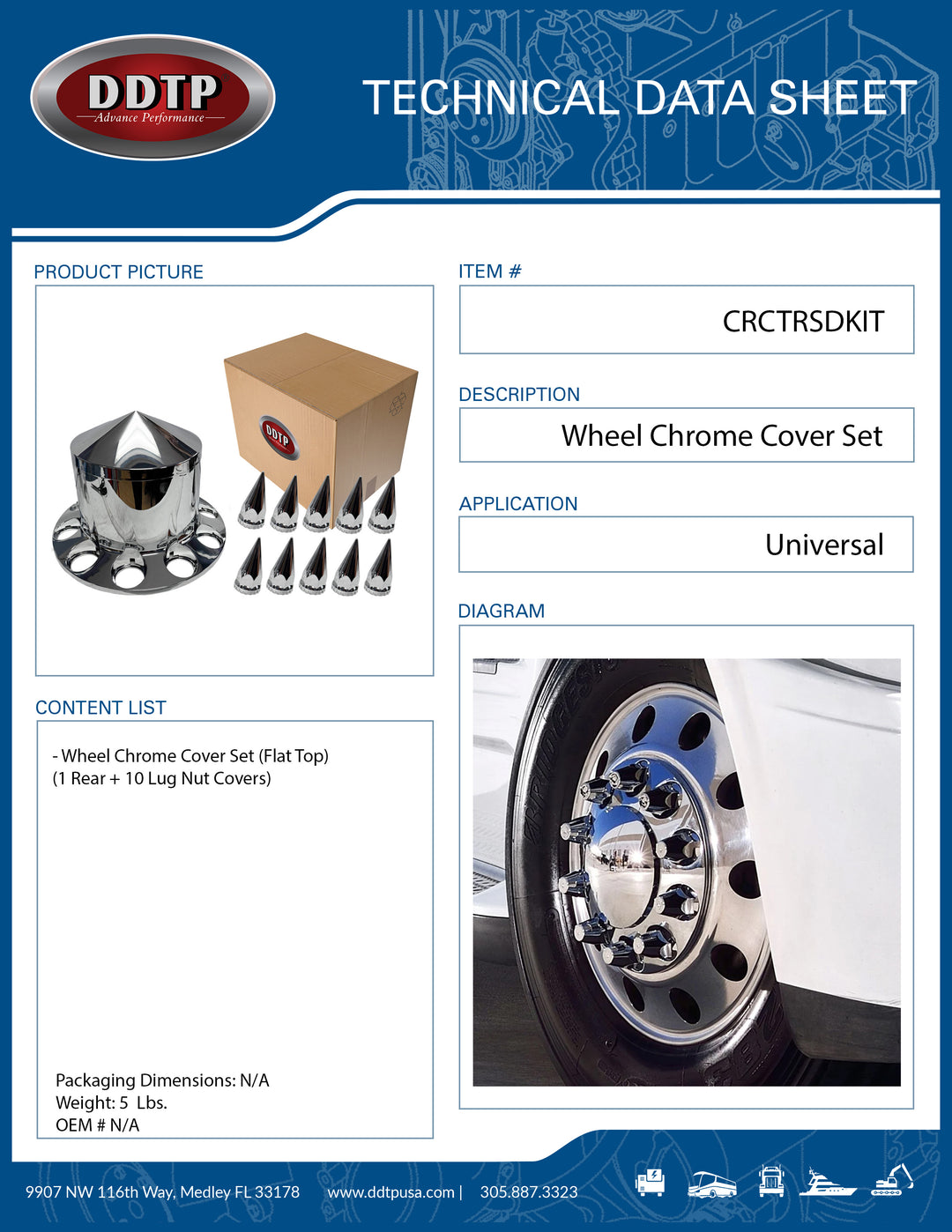 Wheel Chrome Cover Set (Cone Top)(1 Rear + 10 Lug Nut Covers)