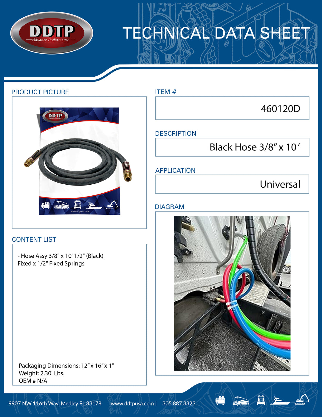 Black Hose 3/8” x 10’ 1/2" Fixed x 1/2" Fixed Springs