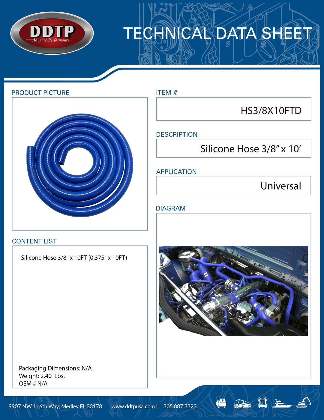 Blue Silicone Hose 3/8" x 10'