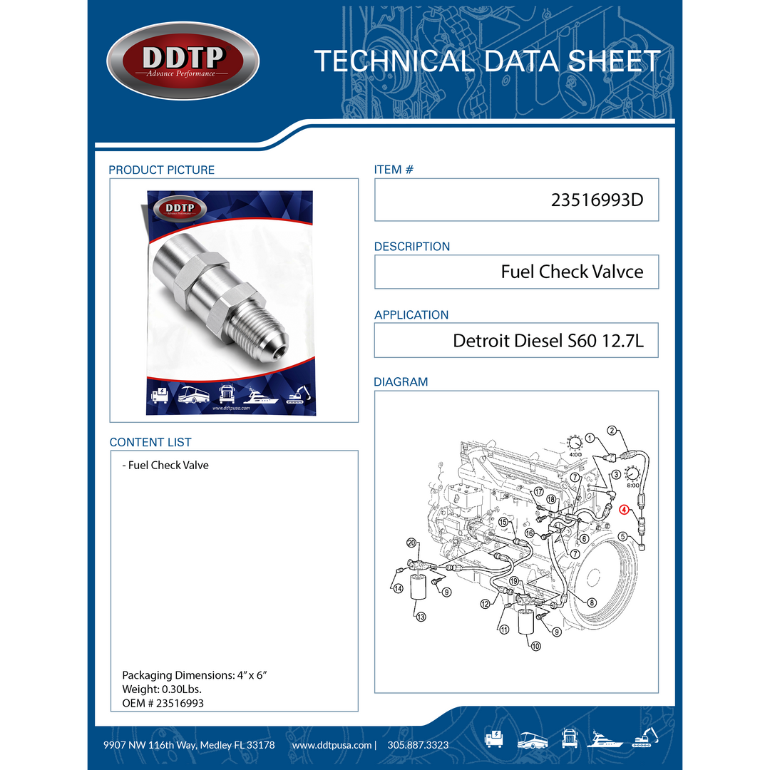 Fuel Check Valve Detroit Diesel S60 12.7L