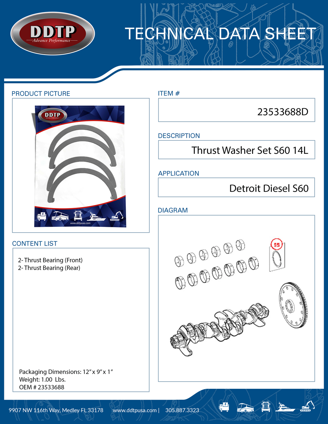 Crankshaft Main Bearing Thrust Bearing - Standard Size EGR Detroit Diesel S60