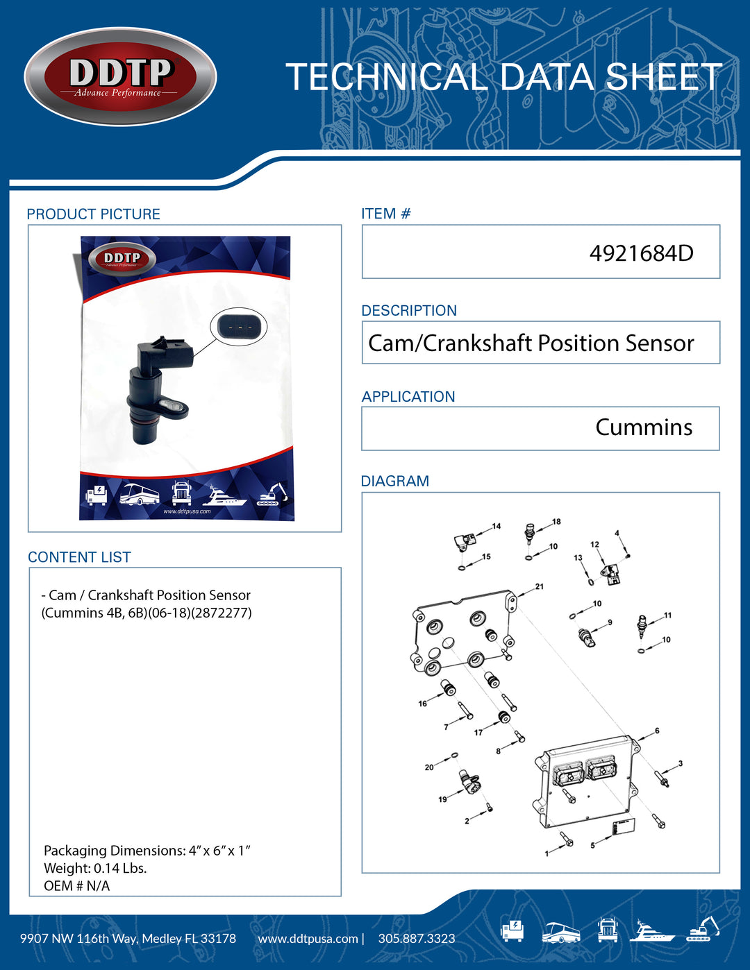 Cam / Crankshaft Position Sensor (Cummins 4B, 6B)(06-18)(2872277)