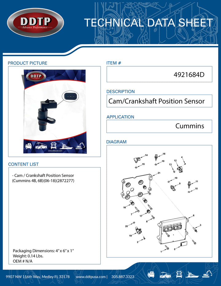 Cam / Crankshaft Position Sensor (Cummins 4B, 6B)(06-18)(2872277)
