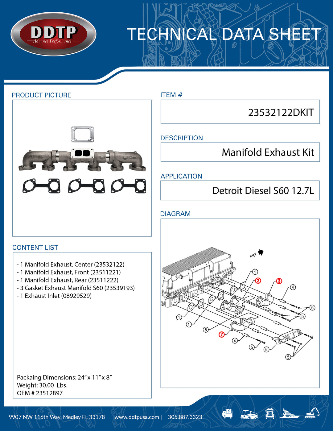 Manifold Exhaust Kit Detroit Diesel S60 12.7L