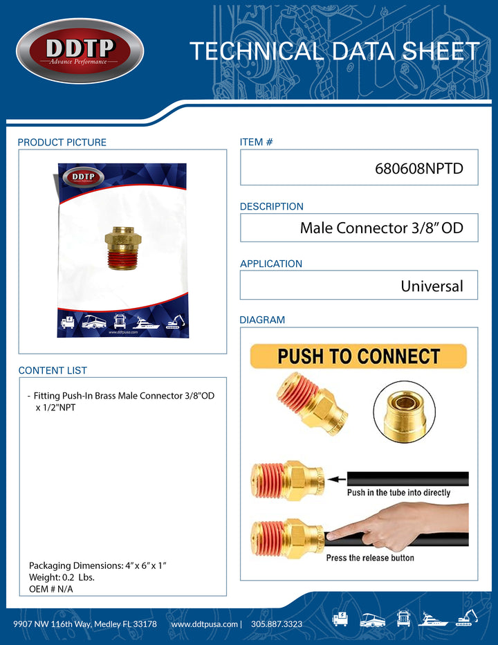 Male Connector 3/8" OD x 1/2" NPT