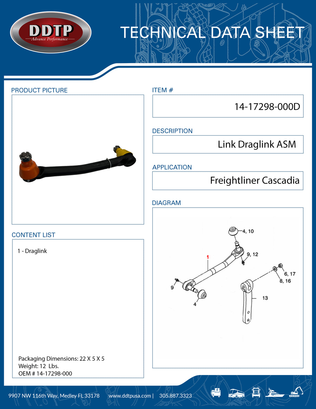 Rod Steering, Link Draglink, Common, SFA, THP60 Freightliner Cascadia ( 14-17298-000 )