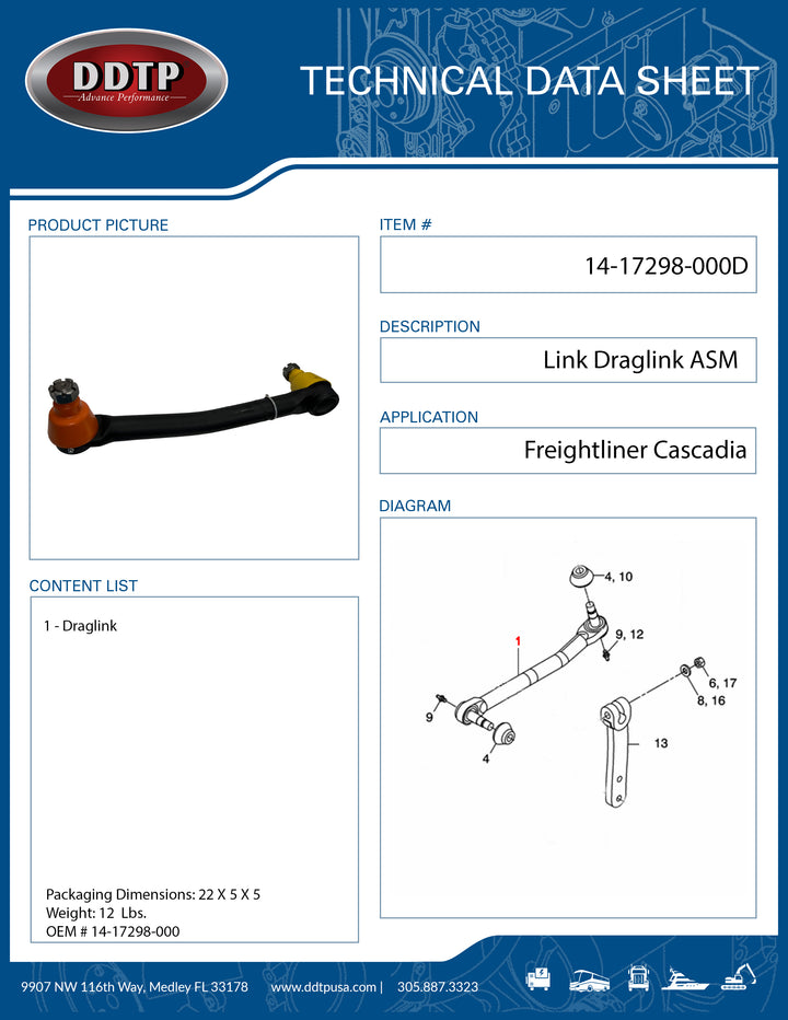 Rod Steering, Link Draglink, Common, SFA, THP60 Freightliner Cascadia ( 14-17298-000 )