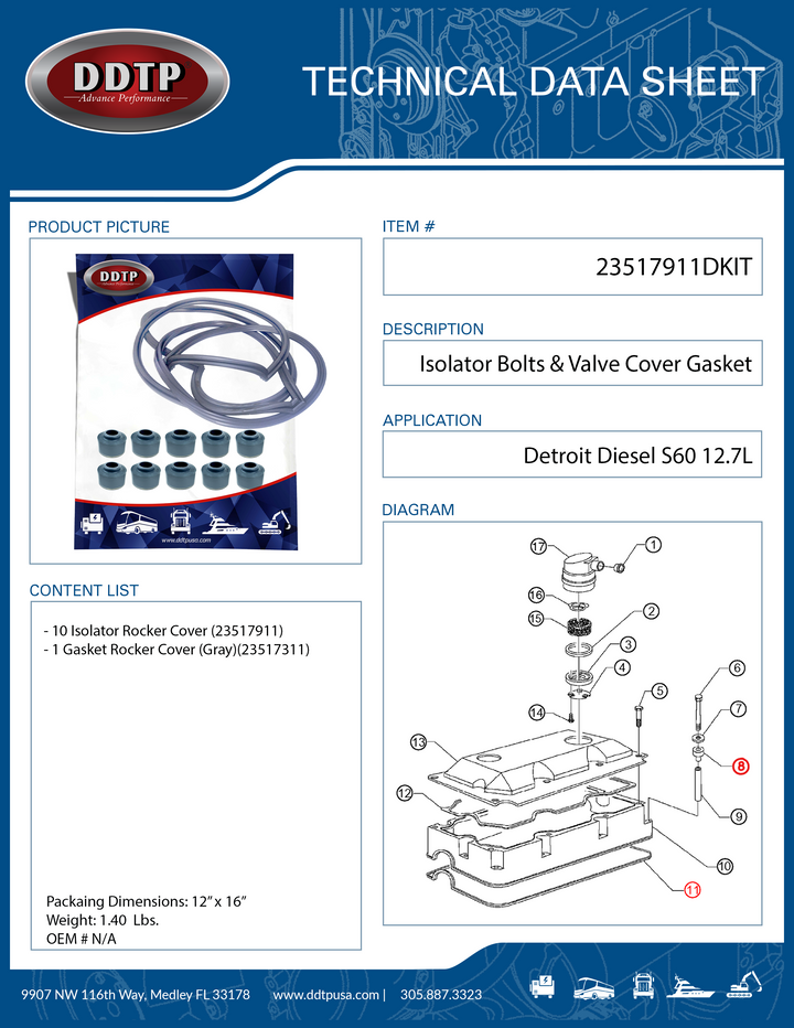 Isolators Bolts & Valve Cover Gasket Kit S60 12.7L (23517911)