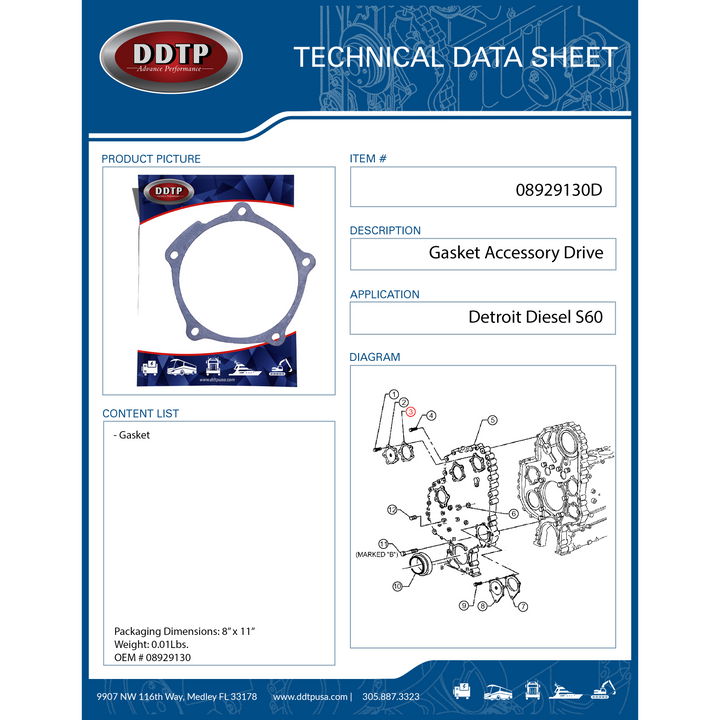 Junta de transmisión de accesorios Detroit Diesel S60 (08929130)