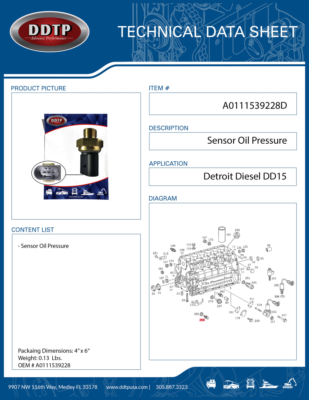 Sensor Oil Pressure DD15