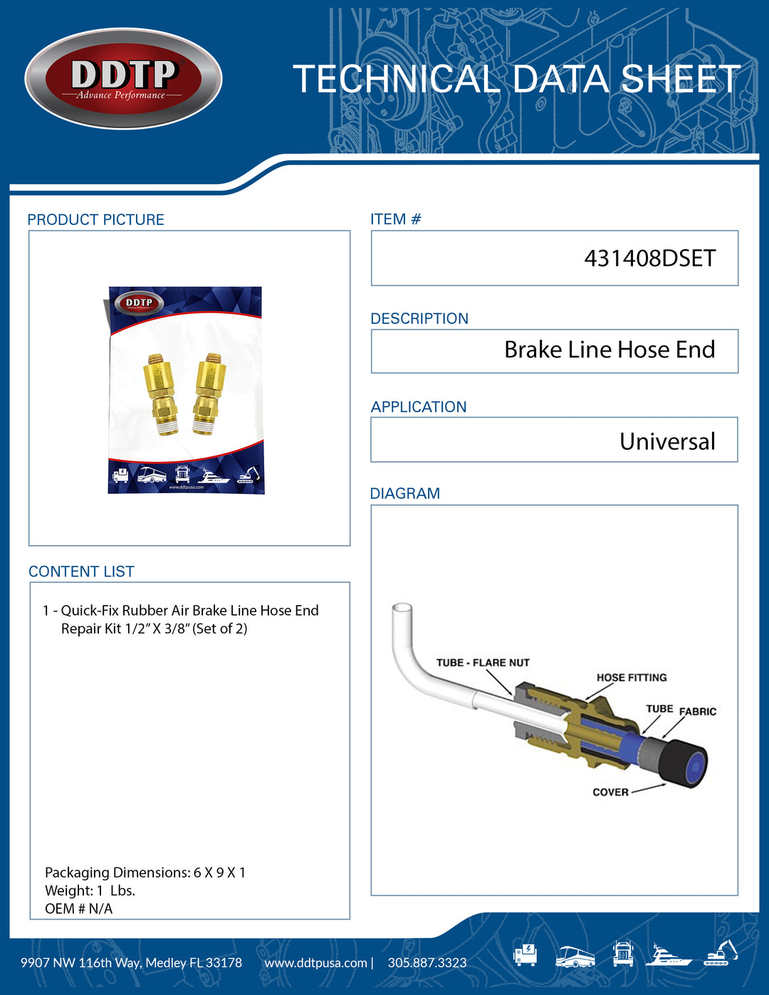 Quick-Fix Rubber Air Brake Line Hose End Repair Kit 1/2" X 3/8" Set of 2 ( 431408DSET )