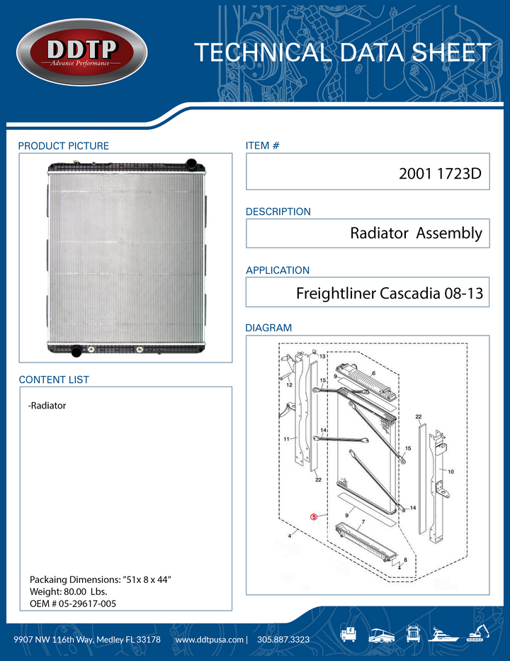 Radiator Cascadia 08-13 ( DD15 901)( A05-26615-021, 3E0122800032 )