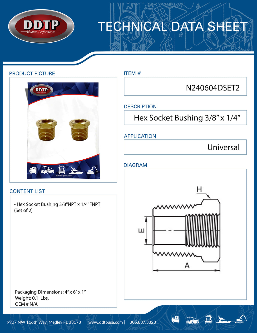 Casquillo hexagonal de 3/8" NPT x 1/4" FNPT (juego de 2)