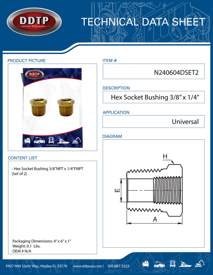 Casquillo hexagonal de 3/8" NPT x 1/4" FNPT (juego de 2)