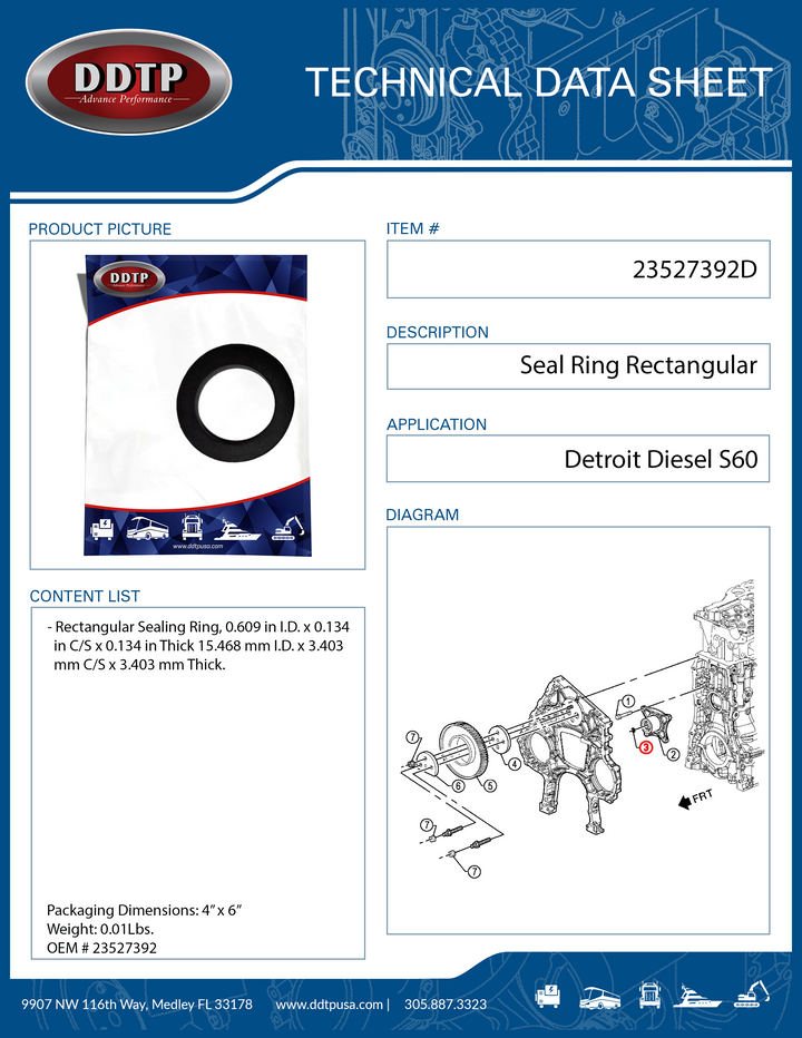 Seal Ring Rectangular Spindle Bolt S60 (23527392)