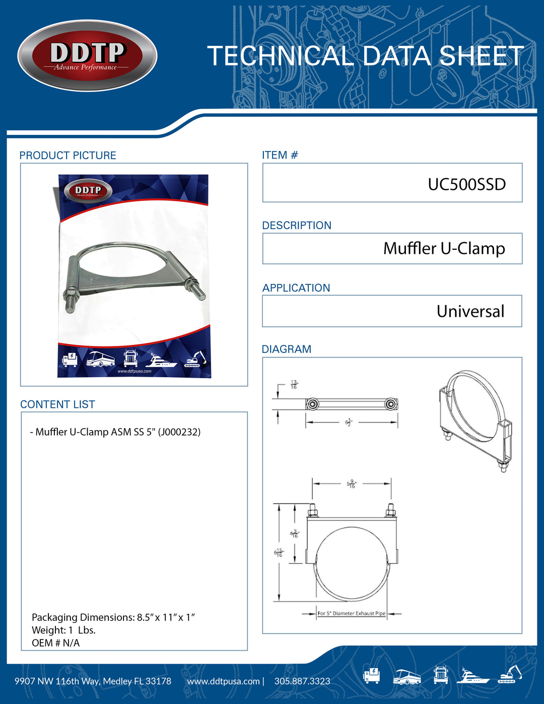 Muffler U-Clamp ASM SS 5" (J000232)