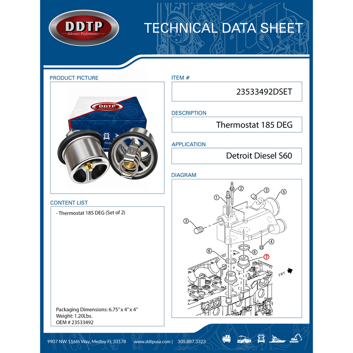 Set of 2 Thermostat 185 DEG Detroit Diesel S60