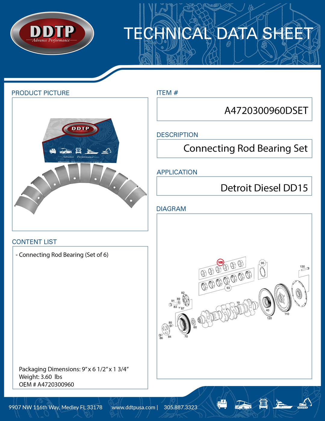 Cojinete de biela DD15 (juego de 6) (A4720300960)