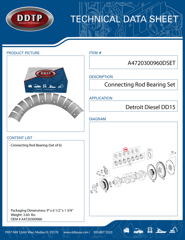 Cojinete de biela DD15 (juego de 6) (A4720300960)