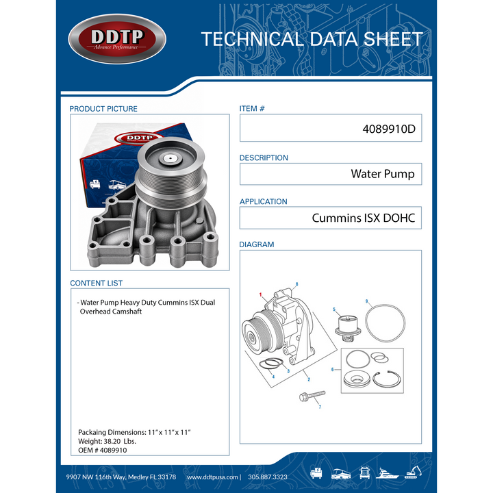 Water Pump Cummins ISX15 Dual Overhead Camshaft