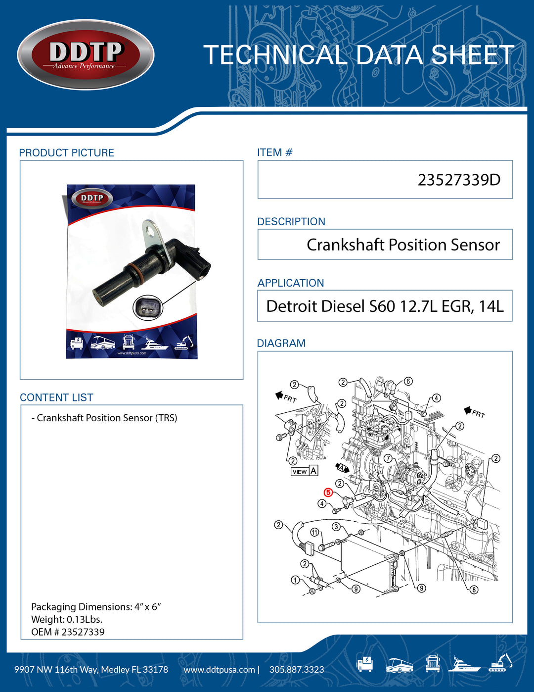 Crankshaft Position Sensor (TRS) S60 12.7L EGR, 14L