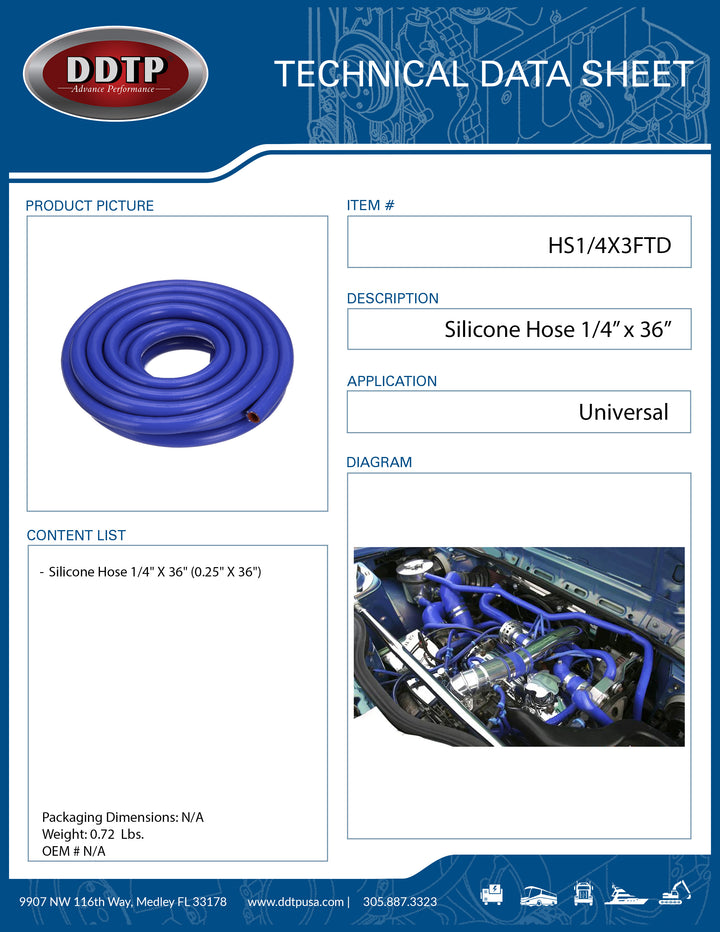 Blue Silicone Hose 1/4" x 36"