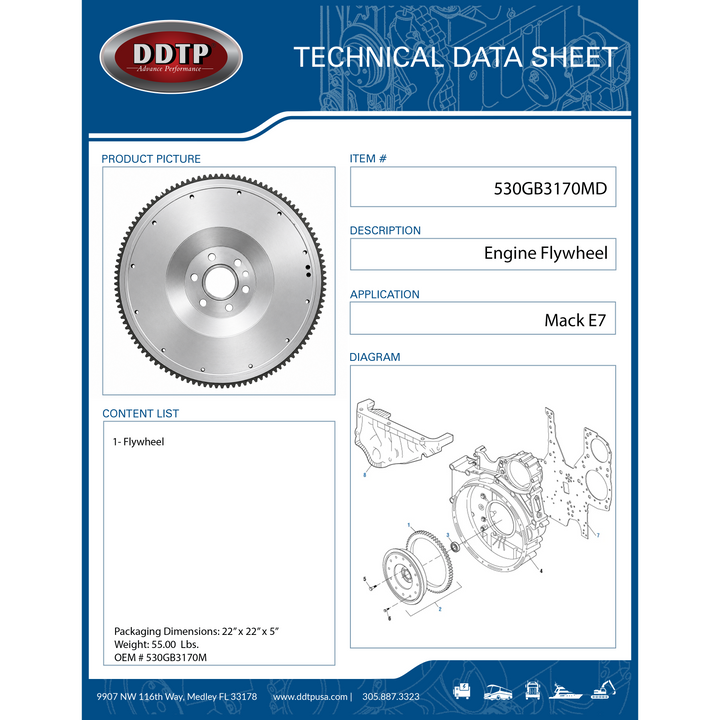Flywheel for Mack E7, E-Tech, & ASET Engines | 15.5" Heavy Duty Flywheel with 117-Tooth Ring Gear (530GB3170M)